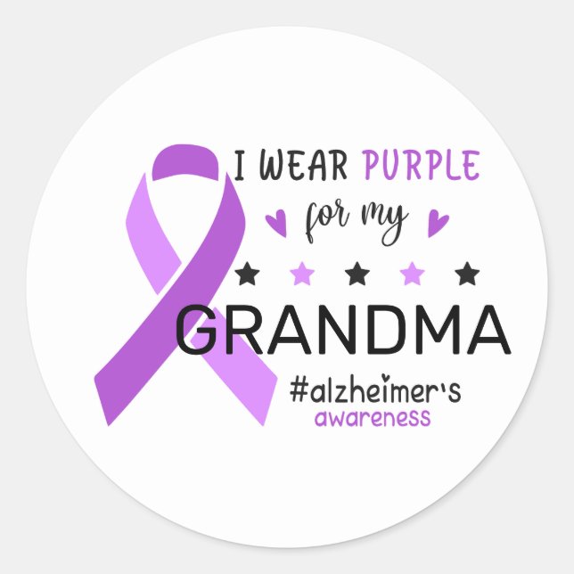 I Wear Purple For My Grandma Alzheimer Awareness Classic Round Sticker (Front)