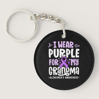 I Wear Purple For My Grandma Alzheimers Family Keychain