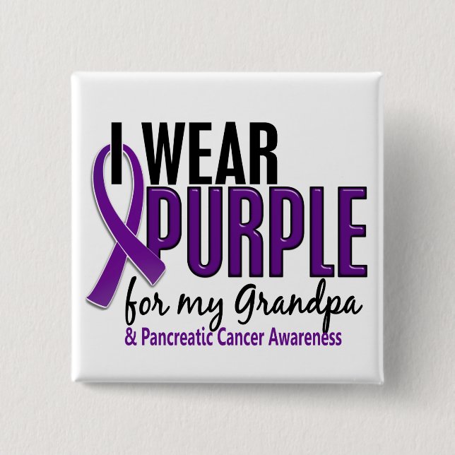 I Wear Purple For My Grandpa 10 Pancreatic Cancer Pinback Button (Front)