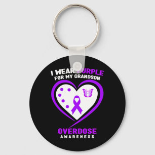 I Wear Purple For My Grandson Overdose Awareness Keychain