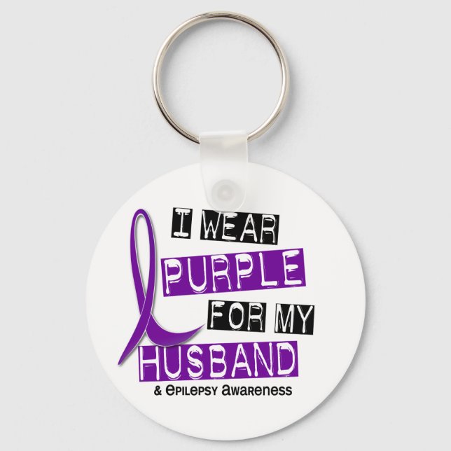 I Wear Purple For My Husband 37 Epilepsy Keychain (Front)