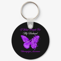 I Wear Purple For My Husband Fibromyalgia Warrior  Keychain