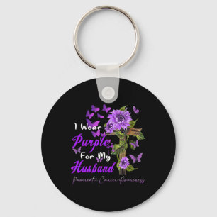 I wear Purple for my Husband Pancreatic Cancer Awa Keychain