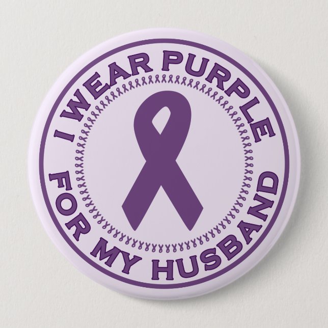 I Wear Purple For My Husband Pinback Button (Front)