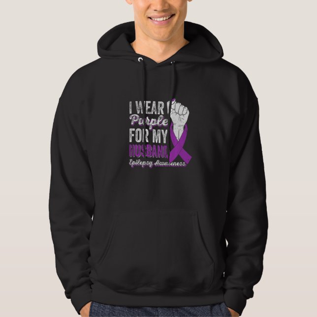I Wear Purple For My Husband Ribbon Epilepsy Aware Hoodie (Front)