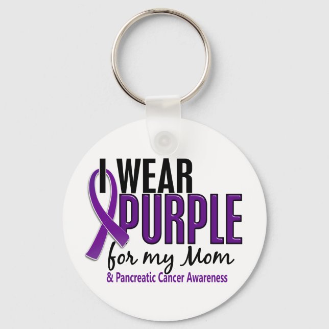 I Wear Purple For My Mom 10 Pancreatic Cancer Keychain (Front)