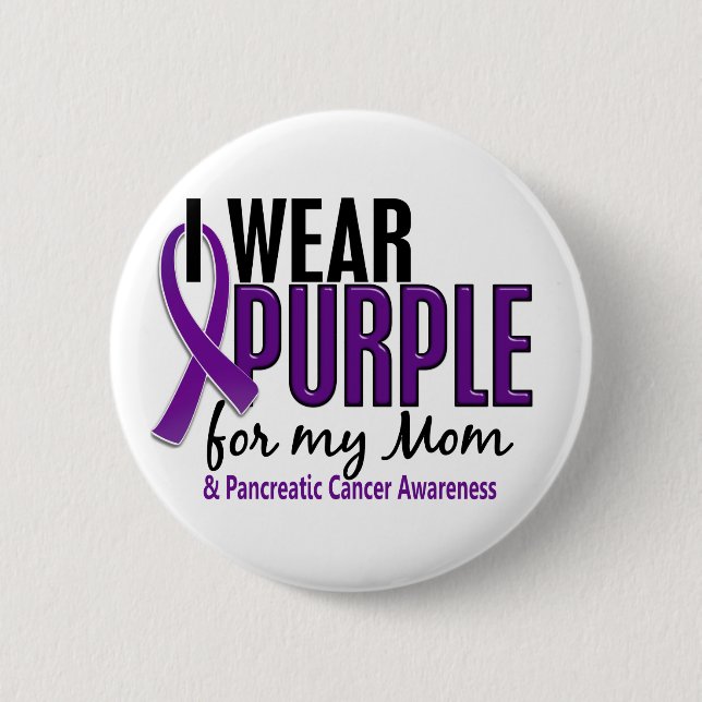 I Wear Purple For My Mom 10 Pancreatic Cancer Pinback Button (Front)