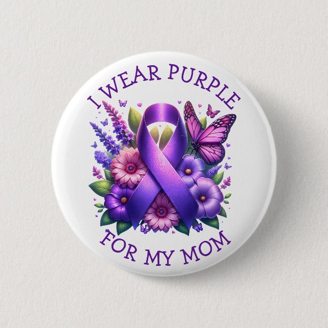 I Wear Purple for my Mom | Pancreatic Cancer Button (Front)
