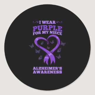 I Wear Purple For My Niece Alzheimers Awareness Classic Round Sticker
