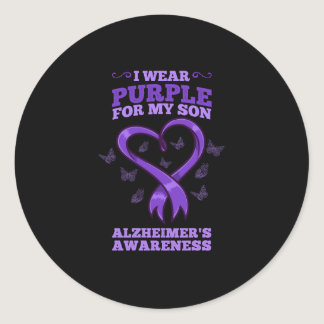 I Wear Purple For My Son Alzheimers Awareness Classic Round Sticker