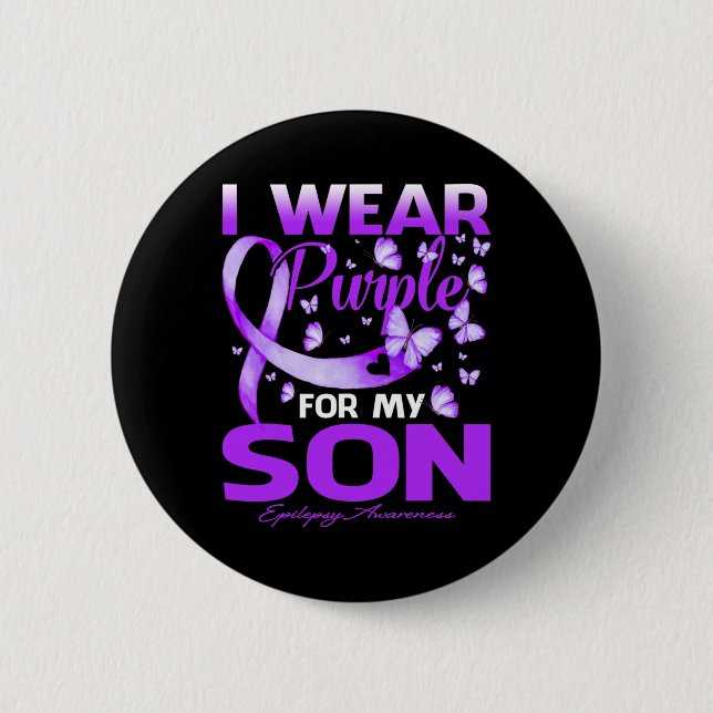 I Wear Purple For My Son Epilepsy Awareness  Button (Front)