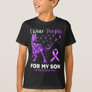 I Wear Purple For My Son Epilepsy Awareness Dinosa T-Shirt