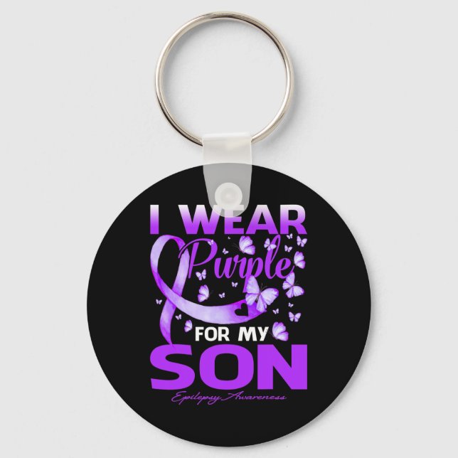 I Wear Purple For My Son Epilepsy Awareness  Keychain (Front)