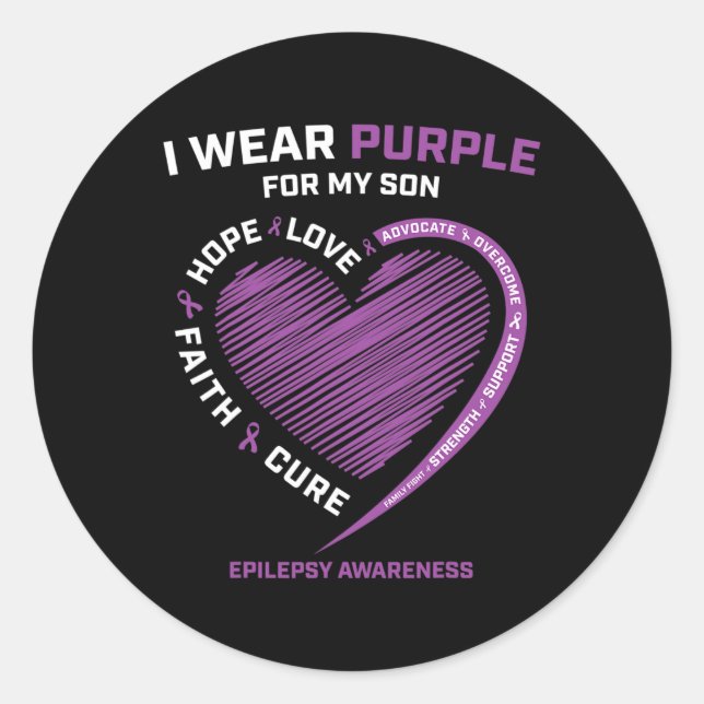 I Wear Purple For My Son Epilepsy Awareness Mom Da Classic Round Sticker (Front)