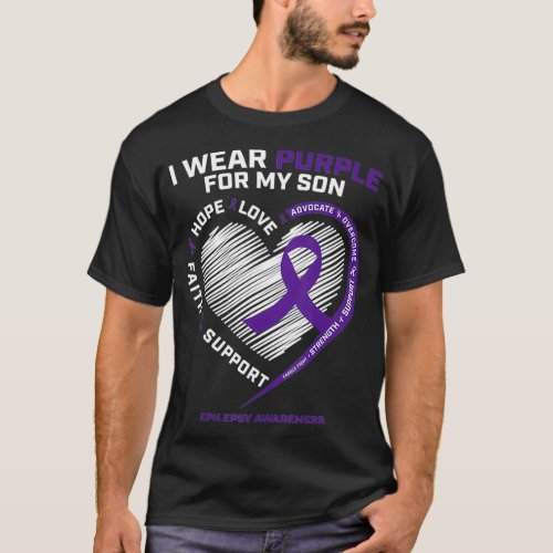 I Wear Purple For My Son Epilepsy Awareness Mom T_Shirt
