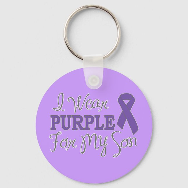 I Wear Purple For My Son (Purple Ribbon) Keychain (Front)