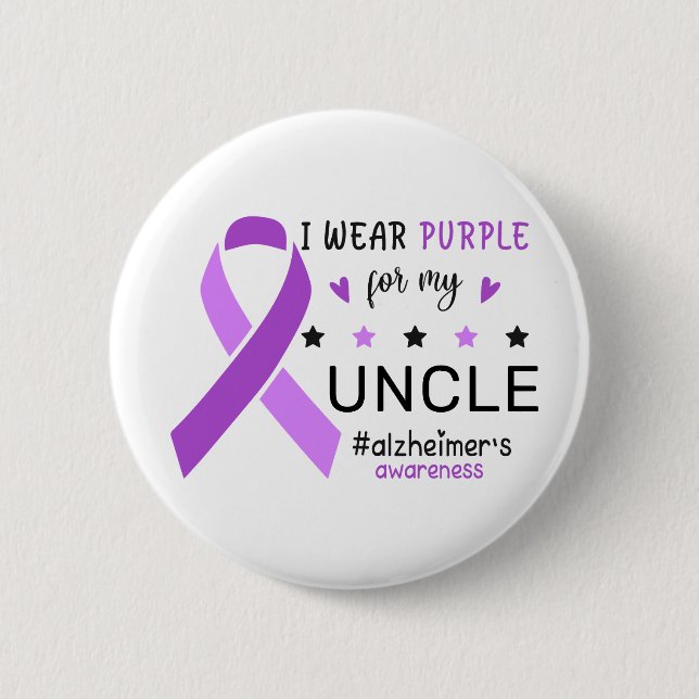I Wear Purple For My Uncle Alzheimer Awareness Button (Front)