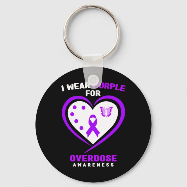 I Wear Purple For Overdose Awareness 4  Keychain (Front)