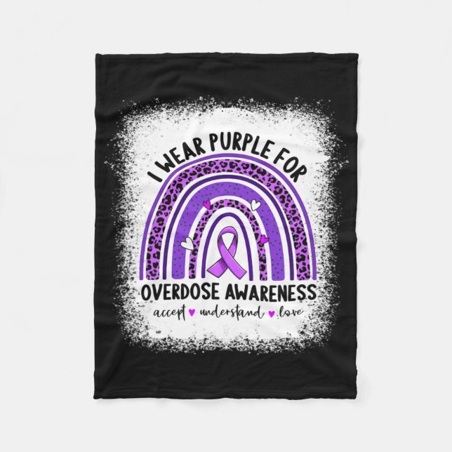 I Wear Purple For Overdose Awareness Boho Rainbow  Fleece Blanket (Front)
