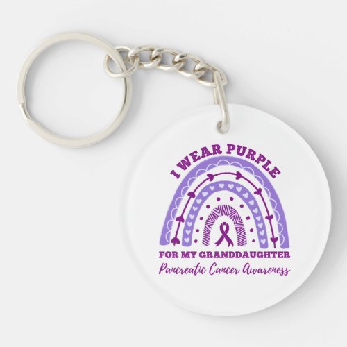 I Wear Purple Granddaughter Pancreatic Cancer Keychain