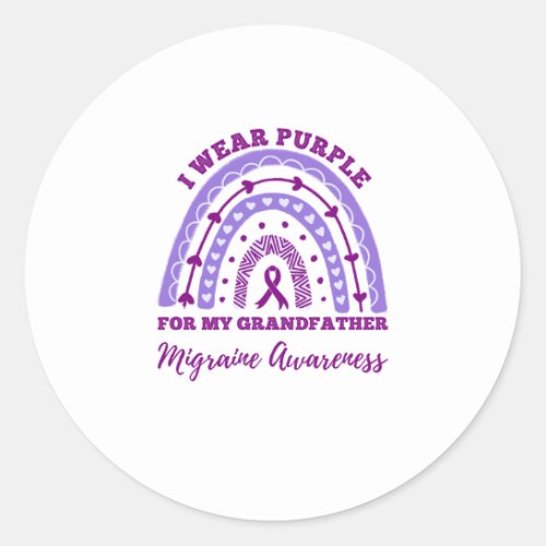I Wear Purple Grandfather Migraine Awareness Classic Round Sticker