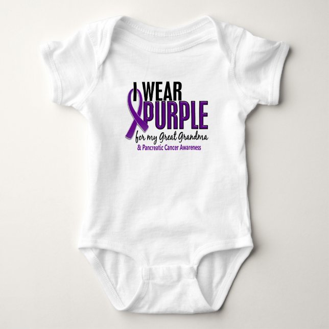 I Wear Purple Great Grandma 10 Pancreatic Cancer Baby Bodysuit (Front)