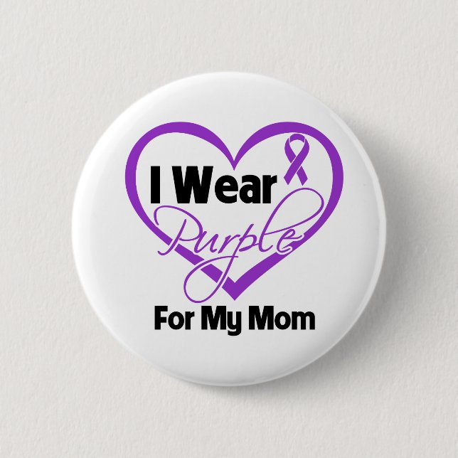 I Wear Purple Heart Ribbon - Mom Button (Front)