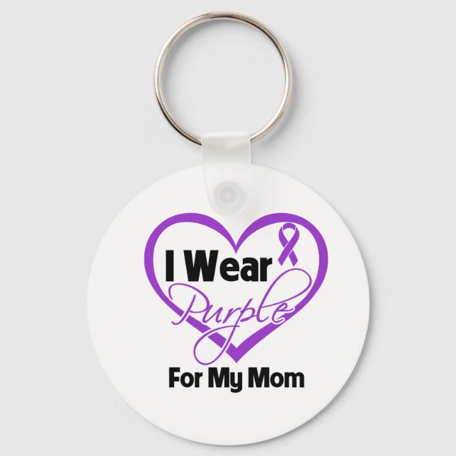 I Wear Purple Heart Ribbon - Mom Keychain (Front)