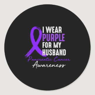 I Wear Purple HUSBAND Pancreatic Cancer Awareness Classic Round Sticker