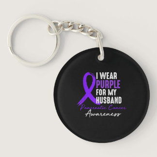 I Wear Purple HUSBAND Pancreatic Cancer Awareness Keychain