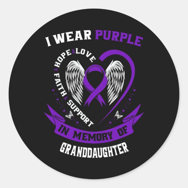 I Wear Purple In Memory Of Granddaughter Pancreati Classic Round Sticker (Front)