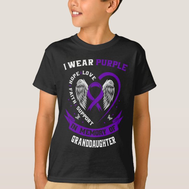 I Wear Purple In Memory Of Granddaughter Pancreati T-Shirt (Front)