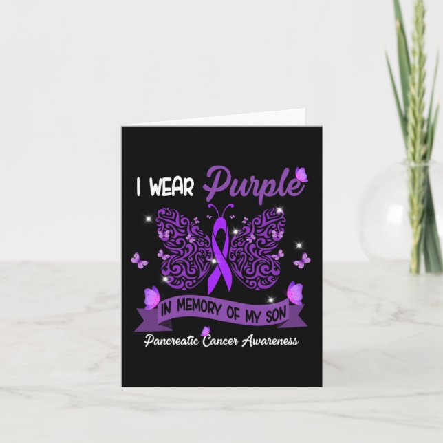 I Wear Purple In Memory Of My Son Pancreatic Cance Card (Front)
