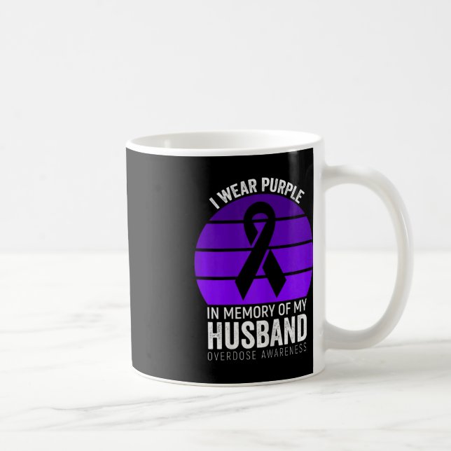I Wear Purple Overdose Awareness Purple Ribbon Hus Coffee Mug (Right)