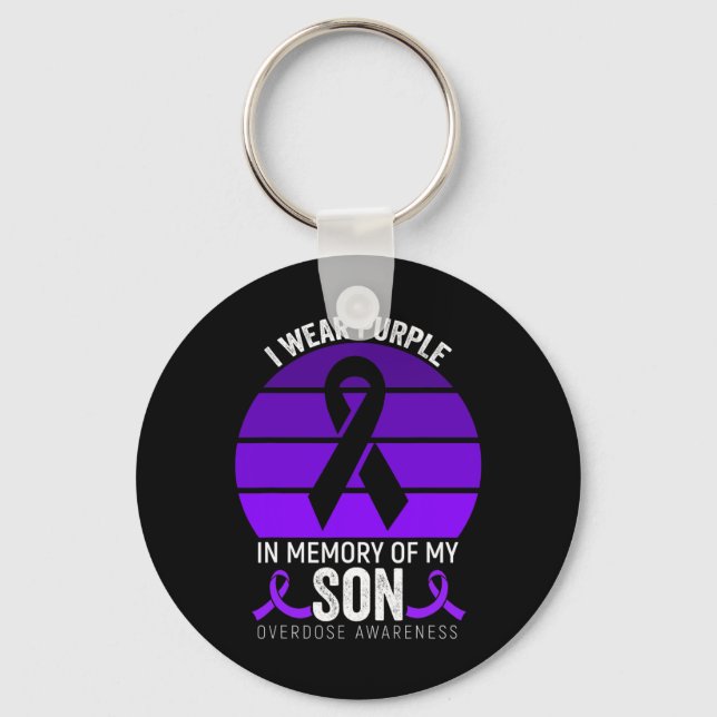 I Wear Purple Overdose Awareness Purple Ribbon Son Keychain (Front)