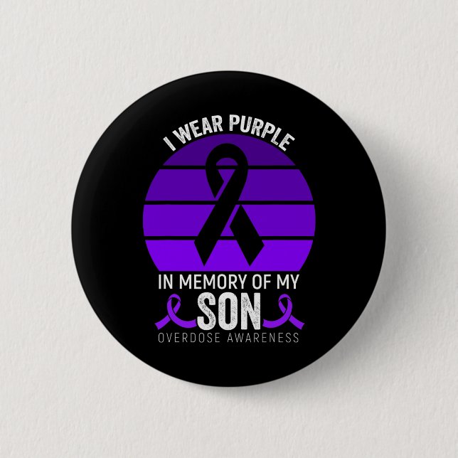 I Wear Purple Overdose Awareness Purple Ribbon Unc Button (Front)