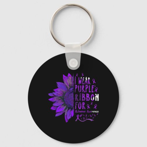 I Wear Purple Ribbon For Alzheimerheimer Awareness Keychain