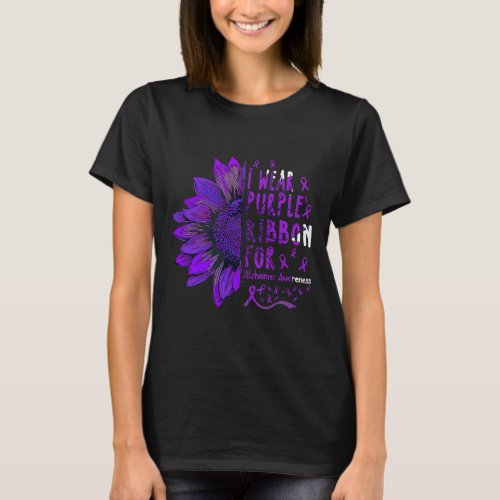 I Wear Purple Ribbon For Alzheimerheimer Awareness T_Shirt