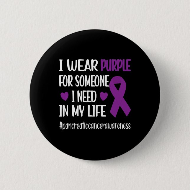 I Wear Purple Ribbon Pancreatic Cancer Warrior Fig Button (Front)