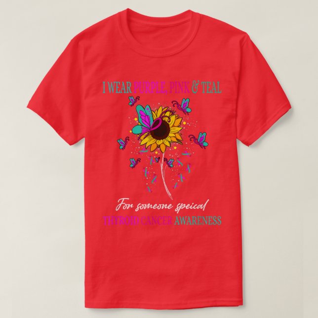 I Wear Purple Teal & Pink Thyroid Cancer Awareness T-Shirt (Design Front)