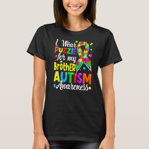 I Wear Puzzle For My Brother Autism Awareness Kids T_Shirt