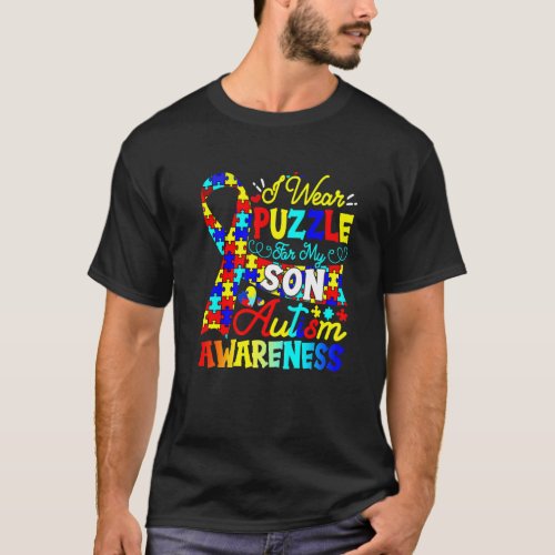 I Wear Puzzle For My Cute Son Autism Awareness Kid T-Shirt