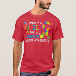 I wear Puzzle For My Grandson Papa Grandma Autism  T-Shirt