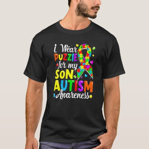 I Wear Puzzle For My Son Autism Awareness Kids Boy T-Shirt