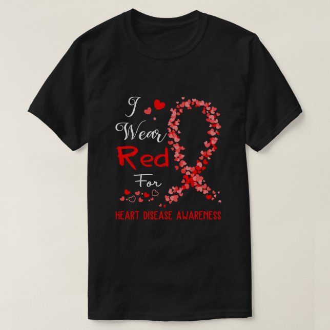 I Wear Red For Heart Disease Awareness Long Sleeve T-Shirt (Design Front)
