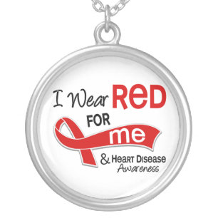 I Wear Red For Me Heart Disease Silver Plated Necklace