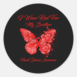 I Wear Red For My Brother Heart Disease Awareness Classic Round Sticker