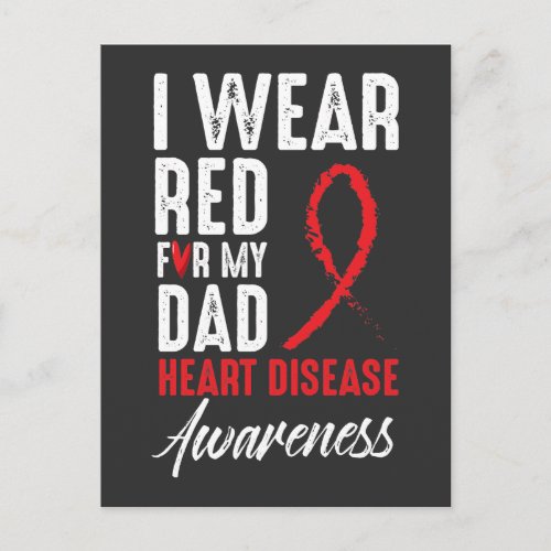 I Wear Red For My Dad Heart Disease Awareness Postcard
