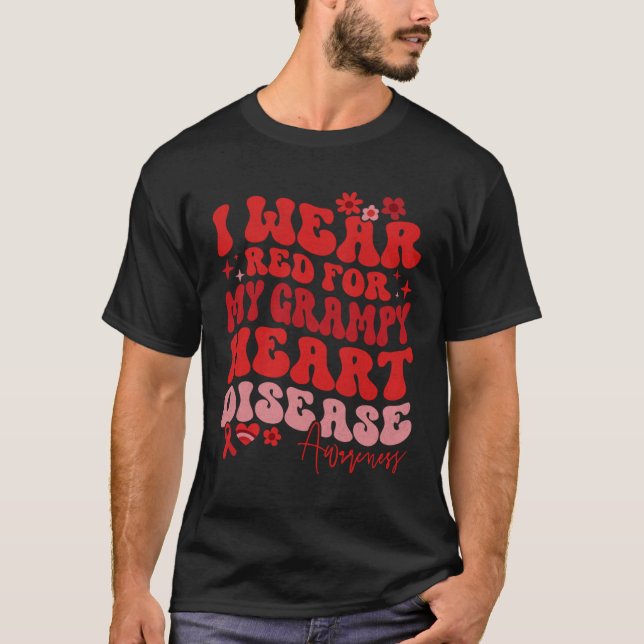 I Wear Red For My Grampy Heart Disease Saying T-Shirt (Front)
