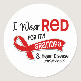 I Wear Red For My Grandpa Heart Disease Classic Round Sticker